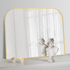 Modern Large Wall Mirror, Modern Mantel Minimalist Home Decor, Brushed Gold Metal Framed Arched Mirror for Living Room, Bedroom, Fireplace, Mantle, Entryway, Bathroom, 36" x 30", Gold