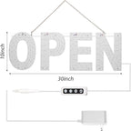 LED Open Sign for Business, 30"x10" Dimmable Brightness Large Electric Light Up Sign, Hanging Installation for Store Restaurant Office Bar Hotel Salon (white)