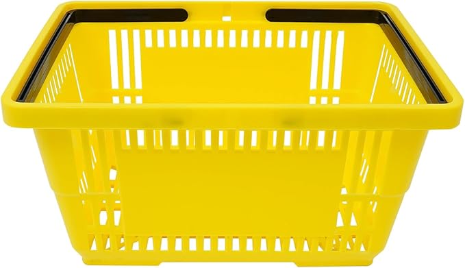 12 Pack Commercial Shopping Baskets - 28L Black/Yellow/Green Nesting Stackable Bins with Invisible Handle for Retail, Supermarket, Warehouse Durable Store Basket (Yellow)