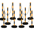 Adjustable Traffic Delineator Post Cones,10 Pack 34Inch,Traffic Safety Delineator Barrier with Fillable Base 6.6FT Chain,for Traffic Control Warning Parking Lot Construction Caution Roads,Yellow&Black