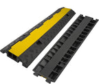 CXRCY Cable Ramp 4 Pack 2 Channel 11000lbs axle Capacity Floor Cable Cord Protector, Black & Yellow Speed Bumps Hose Protector Ramps for Wire/Hose/Pipe Hider Driveway &Outdoor 40x10x2 inch(L x W x H)