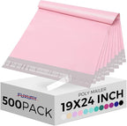 Fuxury Large Poly Mailers 19x24 Inch 500 Pcs, Bulk Shipping Bags for Clothing, Strong Adhesive Shipping Envelopes for Small Business Suppliers,Waterproof Mailers Poly Bags Mailing Envelopes Pink