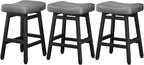 Counter Height Bar Stools Set of 3, 24 Inch Barstools for Kitchen Counter, Kitchen Stools with Bonded Leather Saddle Seats & Heavy Duty Metal Legs, Easy Assembly, Gray/Black