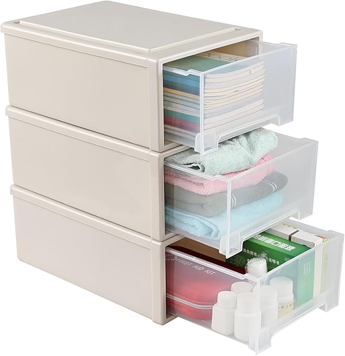 13 Quarts 3 Packs Plastic Stacking Storage Drawers, Plastic Storage Drawer Unit