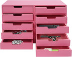 4-piece Drawer Cabinet, Organizer Sorter Container Keeper Unit Storage Box Stackable Chest Divider Shelf System with 10 Drawers & 4 Stackable Units for Home Office Study Room Dorm Bedroom(Pink)