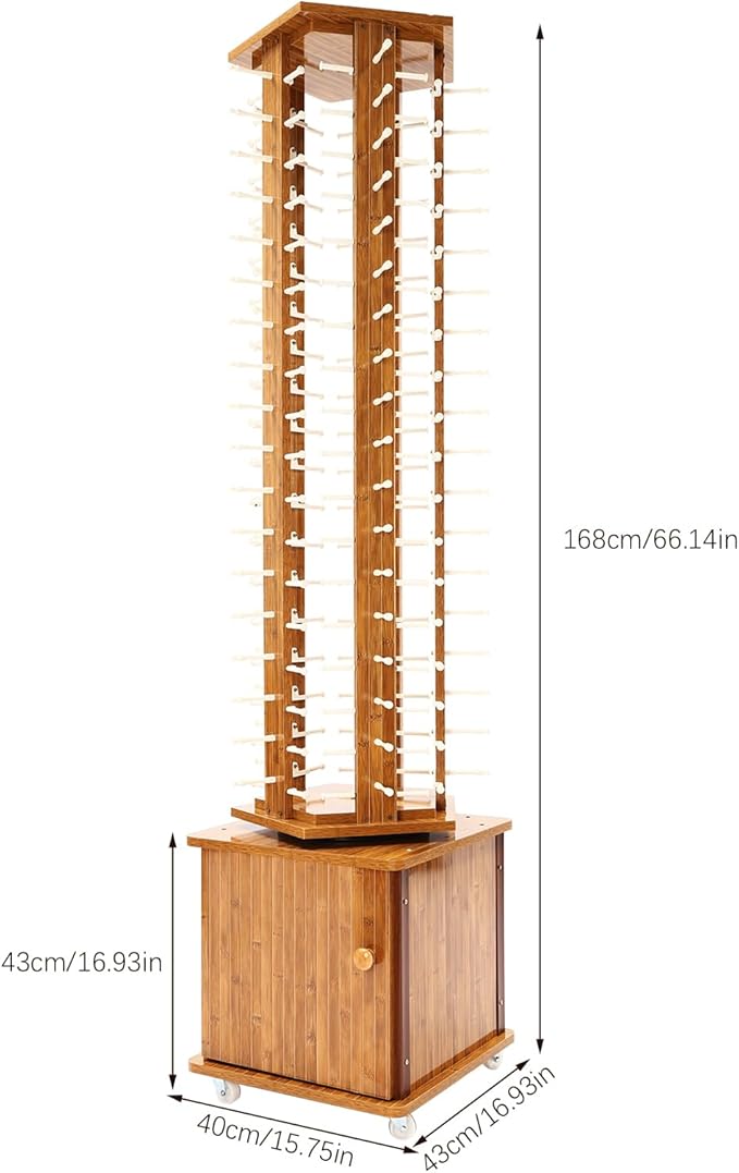 Sunglasses Display Stand, 90 Pairs Wooden 360° Rotating Sunglass Eyeglass Holder Organizer, Glasses Hanger Storage Rack for Retail Commercial Display, L16.9*W15.8*H66.1in, Dark Brown