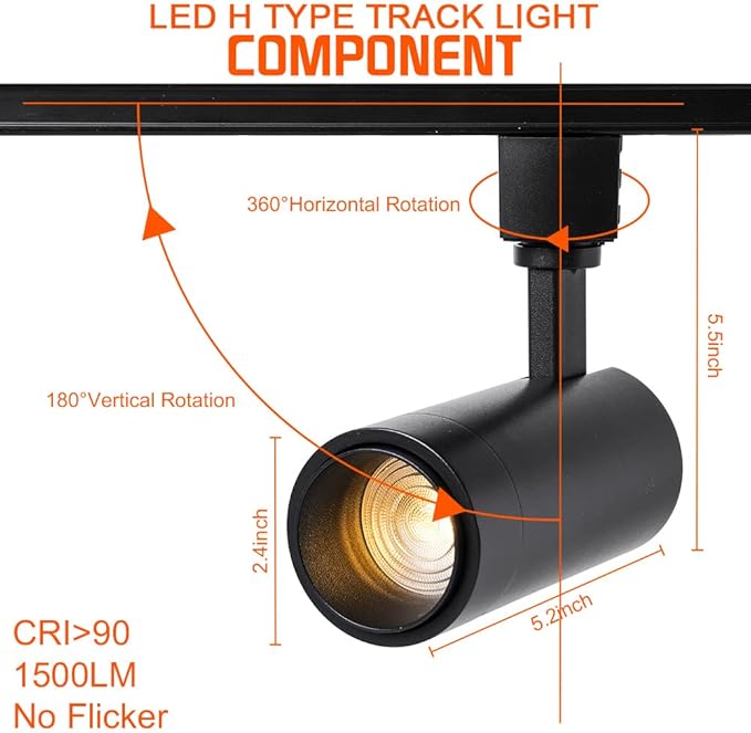 EAGLOD 15W LED H Track Lighting Heads,ZoomableLED Track Lights Fixtures for Accent Retail Artwork, Linear Track Light H Type -4000K Daylight 110V Beam Angle 15 to 60 Degrees Halo Type 6 Pack (Black)