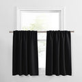 PONY DANCE Black Out Curtain Short - Window Treatment Rod Pocket Home Decor Small Panels Valances for Nursery/Bay Windows Bathroom, 42"W X 30"L, Black, 2 Pieces