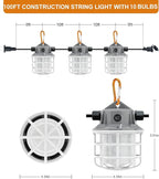 NS 100ft LED Construction String Lights, 150W 15000lm LED String Work Lights, Temporary Work Lights Linkable Industrial String Work Lights with Hook for Jiobsite, Outdoor Lighting (10)