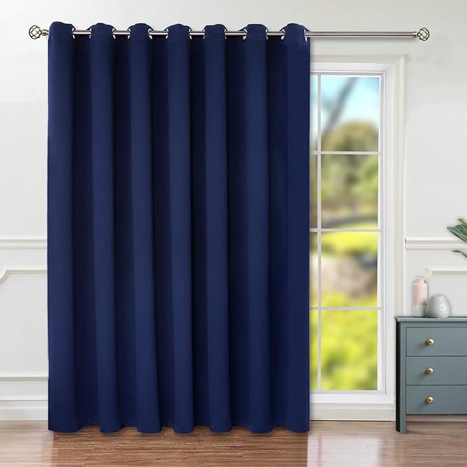 BGment Navy Sliding Door Curtain 96 Inch Long - Wide Room Darkening Room Divider Curtain for Bedroom Privacy Themral Insulated Grommet Room Separator Drape, 1 Panel, 100 X 96