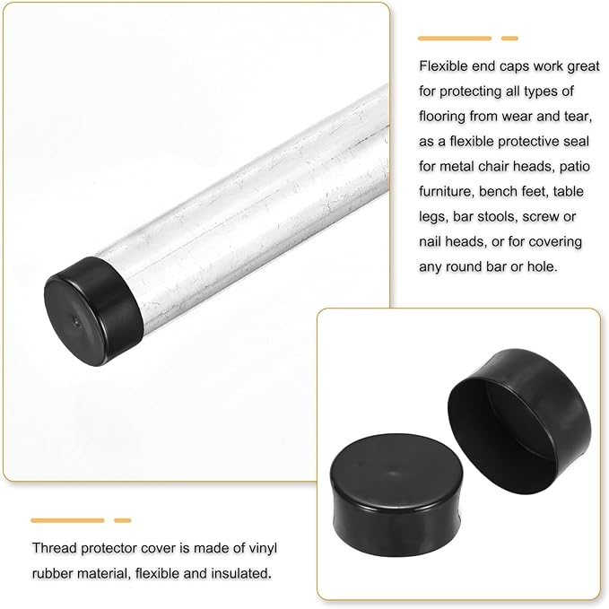 uxcell 4pcs Rubber End Caps 115mm(4 1/2 Inch) ID x 80mm(3 1/8 Inch) H Vinyl Round End Cap Cover Screw Thread Protectors Black