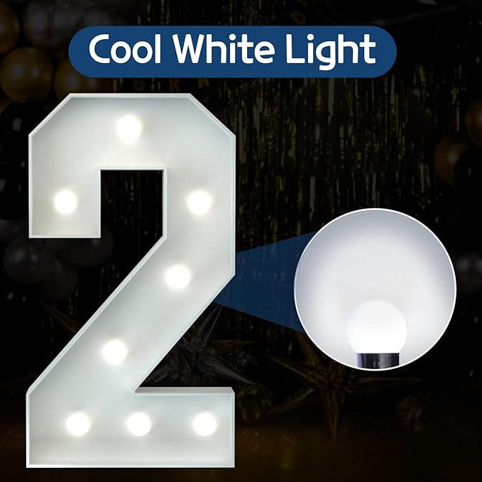 Marquee Numbers 3 Feet Tall Big Light Up Numbers 2nd 21st 25th Birthday Decorations Graduation Decorations 2025 White Anniversary Party Decor Large Cardboard Prop Backdrop Sign 2