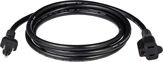 Amazon Basics Extension Cord, 6 Ft, 3 Prong Outlet Extender, Indoor Extension Cord, 13 Amps, 125V, Black