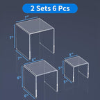 NIUBEE 2Set Acrylic Risers Display for Funko POP Figures,Clear Cake Stands for Candy Dessert Table Decorations-5"x6"x7"
