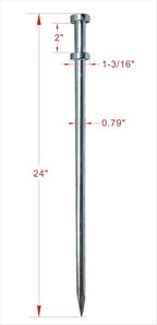 Double Head Tent Stakes - Heavy Duty 1045 Steel Heat-Treated Ground Spikes, Forged Geometric Sharp Tips for Stronger Hold, 0.79”(20mm) Diameter, 4-Pack (24 in)