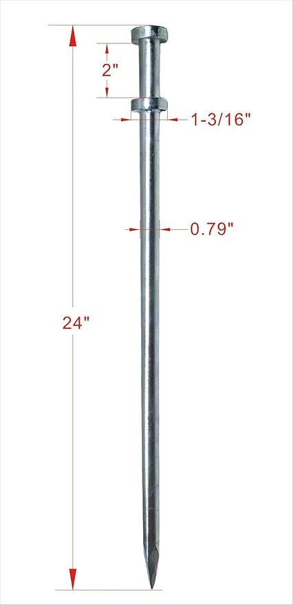 Double Head Tent Stakes - Heavy Duty 1045 Steel Heat-Treated Ground Spikes, Forged Geometric Sharp Tips for Stronger Hold, 0.79”(20mm) Diameter, 4-Pack (24 in)
