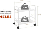 SunnyPoint 2-Tier Metal Rolling Utility Cart – Mobile Storage Shelf with Caster Wheels – Small Space Organizer for Home, Office, Bedroom, Kitchen (WHT)