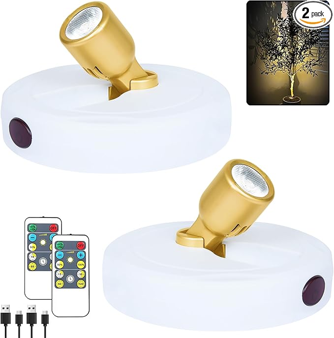 LED Spotlight, Rechargeable Battery Picture Lights, Uplighting Indoor with Remote, Stick Spot Lights for Wall Display Dartboard Painting Artwork Accent-2pcs