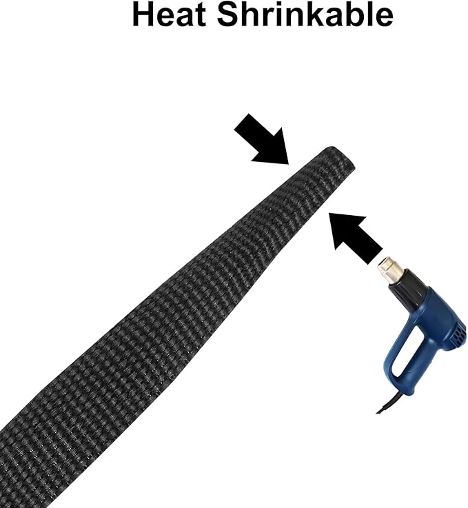 MECCANIXITY Braided Cable Sleeves Heat Shrinkable Fabric Sleeving, 5/16" 26ft Black 2:1 Ratio Heat Shrinkable Cord Protector for Harness Cable, Network Cable Protection, Cable Management
