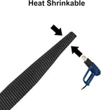 MECCANIXITY Braided Cable Sleeves Heat Shrinkable Fabric Sleeving, 1/4" 26ft Black 2:1 Ratio Heat Shrinkable Cord Protector for Harness Cable, Network Cable Protection, Cable Management