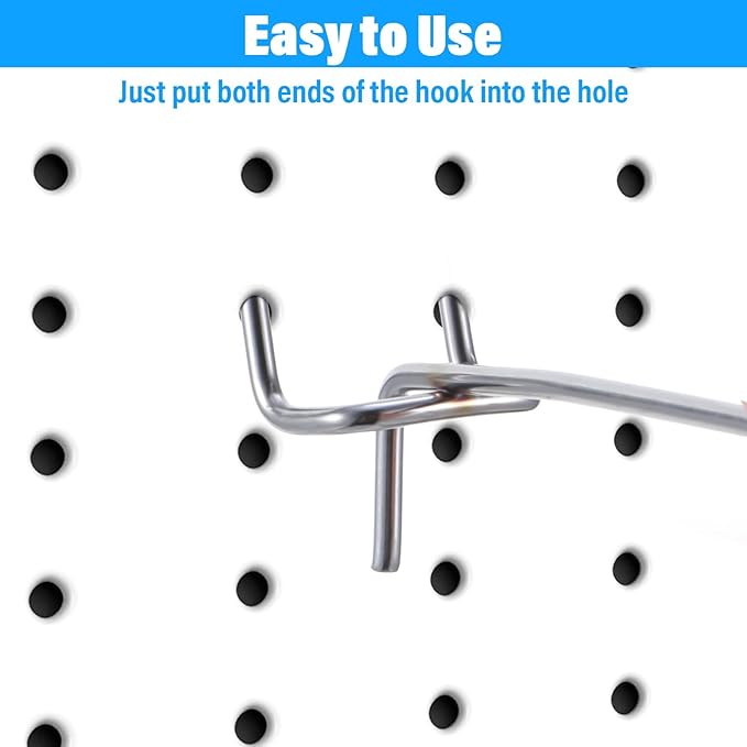 100 Pack Peg Board Hooks Silver 6 Inch Iron Pegboard Organizer Hook, Metal Peg Shelf Hooks for Pegboard 1/8 and 1/4 for Garage, Office,Kitchen, Store