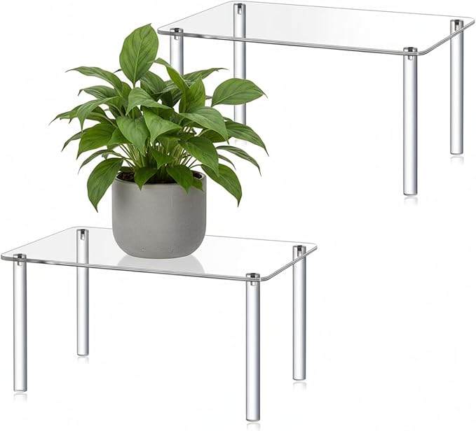 Extra Large 6mm Thick Acrylic Rectangular 4-leg Display Risers, Acrylic Stand, Clear Shelf Riser Display Stands for Decor Collectibles Figures(2 Pcs,15×8×6in)