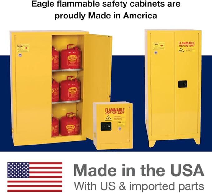 Eagle American Made 4 Gallon F﻿lammable Liquid Storage Cabinet, Self-Close Space Saver Fireproof Cabinet for Schools, Garages, Manufacturing Facilities, 17" x 17" x 22", 1903X