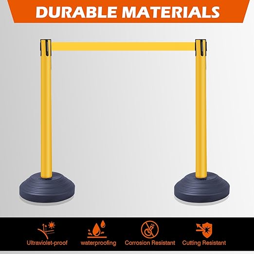 6 Pack Yellow Crowd Control Stanchions with 10FT Retractable Belts, Water Filled Base Posts, Barrier System for Lines, Events, and Public Spaces