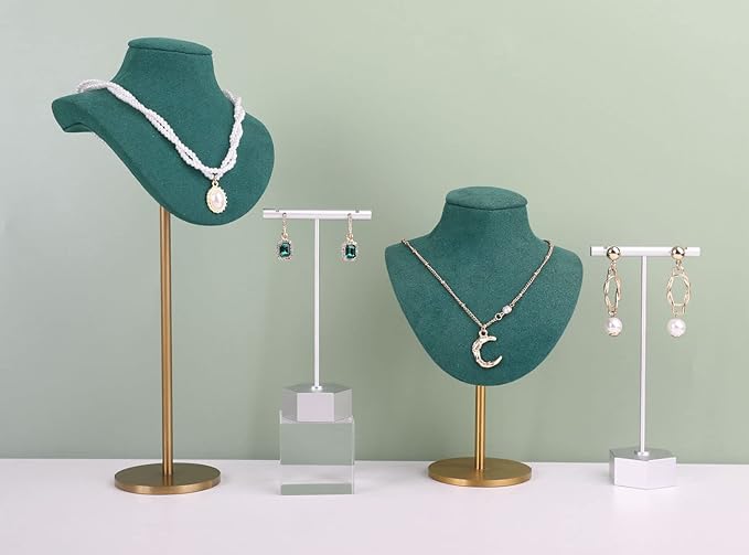 GemeShou Metal 2pcs Earring T Stand Silver Retail Display Holder for Show, White T Bar Jewelry for Online Store Photography 【Silver-Hexagon Base 2pcs Height 4.5" and 5.3"】