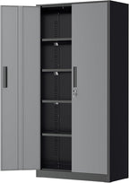 Greenvelly Metal Garage Storage Cabinet with Lock, 72”Metal Storage Cabinet with 2 Doors and 4 Adjustable Shelves, Steel Tool Cabinet for Garage,Home Office, School,Gym (Black Grey)