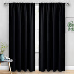 JIUZHEN Blackout Curtains for Bedroom - Thermal Insulated Room Darkening Rod Pocket Curtains for Living Room, Set of 2 Panels with Tiebacks, 70 x 96 Inch Length, Black