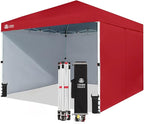 CROWN SHADES 10X10 Comercial Instant Canopy Pop Up Tent with Center Lock, 300D Fabric, 4 Sidewalls, Sto'N Go Bag, Red