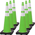 6 Pack 36" Large-Sized PVC Traffic Cones with Heavy-Duty Black Base, Garage Parking Lot Cones Structurally Stable Weatherproof Road Construction Safety Cones (6, Green, 36" Extra Large)