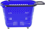 6PCS Plastic Shopping Basket with Handles & Wheels, 35L Rolling Shopping Carts, Grocery Basket with 4 Wheels and Handle, Portable Shopping Baskets for Retail Stores, Supermarkets (6PCS - Blue)