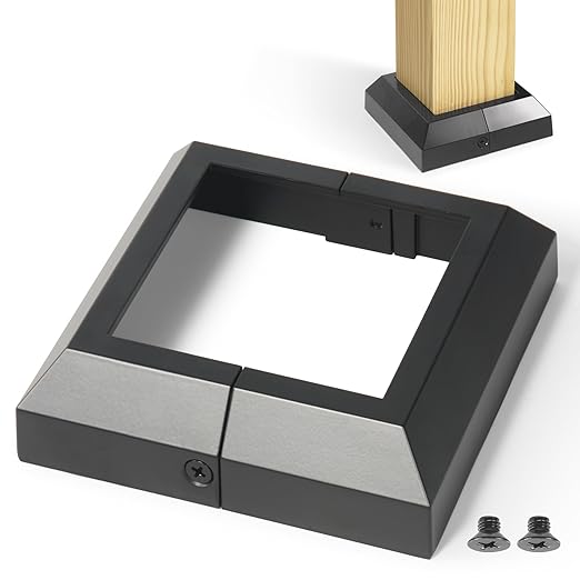 3.5"x3.5"（Actual: 3.5"x3.5"） Deck Post Base Cover Decorative Post Base Trim Skirt Black Aluminum 8Pack