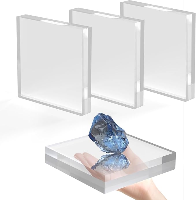 Acrylic Base Stand 4 Pack 5 X 5 X 1 Inch Acrylic Blocks for Display Trophy Base Clear Square Cube Riser Display Cylinder Pedestal Stands for Collectibles Jewelry Props Food Display