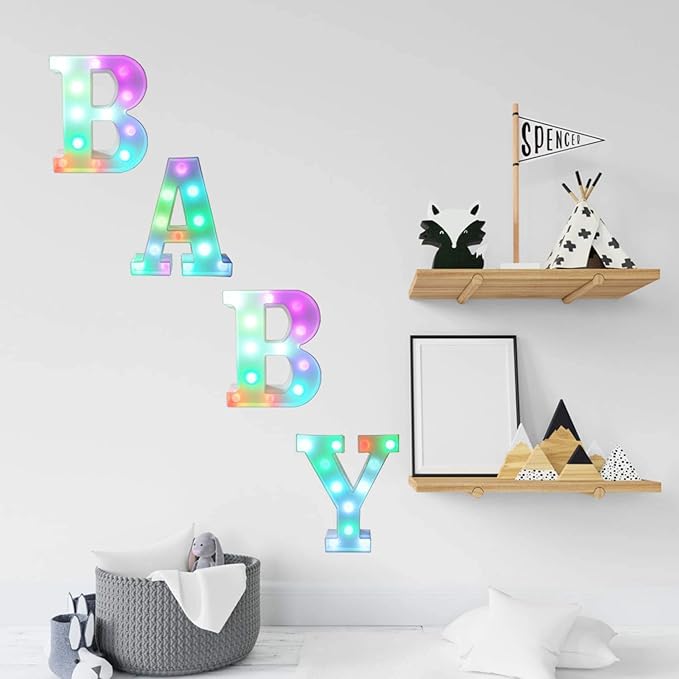 Pooqla Colorful LED Marquee Letter Lights with Remote – Light Up Signs Party Bar Letters Decorations for The Home - Multicolor E