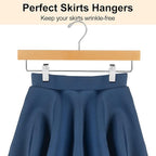 AMKUFO 20pcs Wooden Pants Hangers Solid Pants Hanger with Adjustable Clips 14 Inch Natural Wood Skirt Hangers Trousers Bottom Hanger with Non-Slip Clips and 360° Swivel Hook