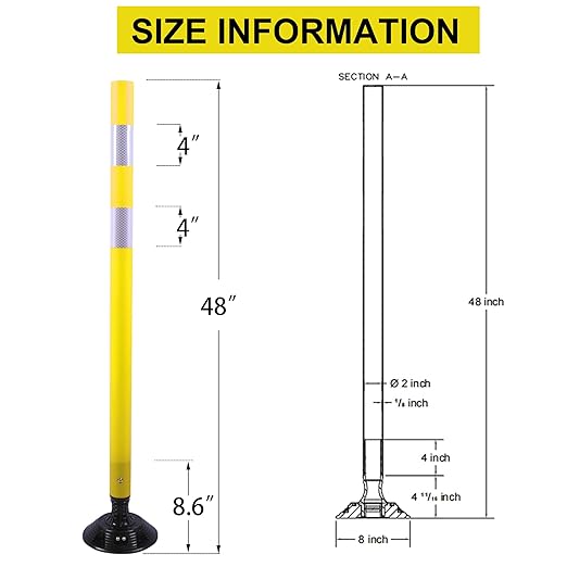 OrangeStar 8 Pack Delineator Post 48" Yellow Traffic Delineator Cones with Fixable Base for Road Safety, Parking Lots