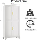 75" H Tall Kitchen Pantry Cabinet, Pantry Storage with Doors and 3 Adjustable Shelves, Metal Storage, Cupboard for Kitchen, White