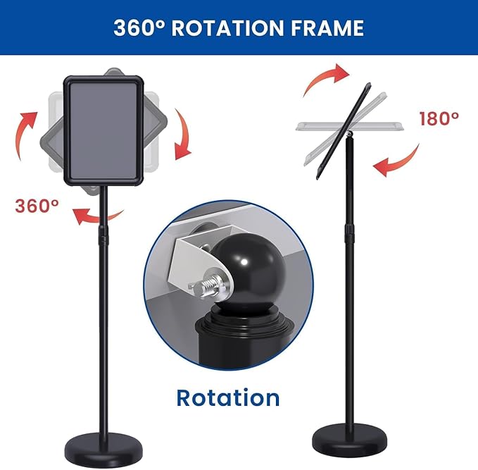 6 Pack Standing Sign Holder, 8.5 x 11 inch Adjustable Floor Sign Holder, Snap Open Aluminum Frame with Rounded Corners, Ideal for Business, Mall, Restaurant