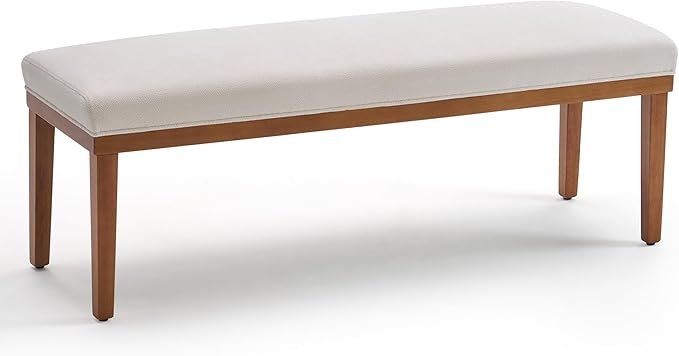 Rowill 53 Inch Long Entryway Bench for Bedroom End of Bed, Dining Room Bench with Upholstered Padded Seat and Solid Wood Leg for Kitchen, Living Room, Indoor and Hallway, Cream