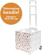 Inspired Living Ultra-Slim Rolling Collapsible Storage Pack-N-Roll Utility-carts, with Telescopic Handle, for Home, Garden, Shopping, Office, School use, Large, White, Cocktail Print