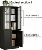 TUSY 71" H Bookshelf Bookcase with Doors, 3-Tier Modern Bookshelves with 3 Large Drawer, Display Bookcase with Glass Doors, Modern 5-Tier Curio Cabinet for Home Office, Dining Room (Black, ABA)