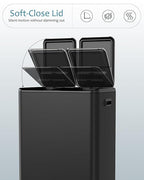 16 Gal (2 x 30 L) Dual Trash Can, Stainless Steel Kitchen Garbage Bin, Recycle Dustbin with Odor Control Box, Soft-Close Lid, Inner Buckets, Side Handle, Step Pedal, for Home Office