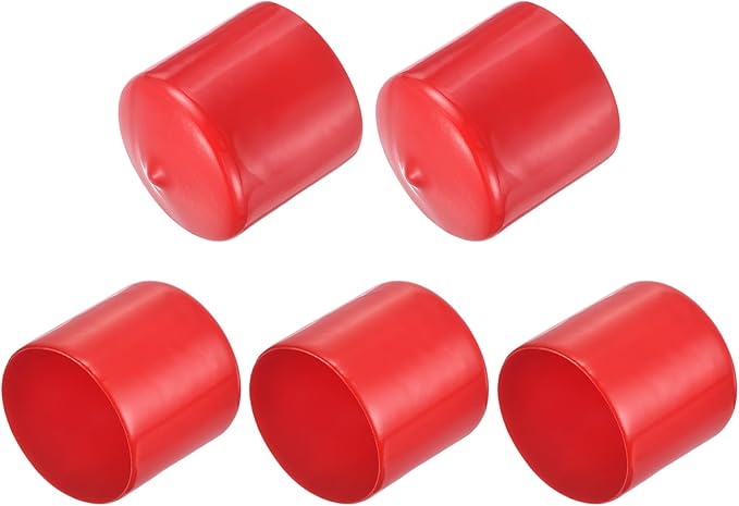 uxcell 5pcs Rubber End Caps 1 1/2"(38mm) ID Vinyl PVC Round Tube Bolt Cap Cover Screw Thread Protectors Red