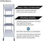 NSF Commercial 4-Tier Wire Shelving with Wheels, 60"x24"x72" Heavy Duty Metal Shelves 3200 lbs Max Capacity, Chrome Storage Rack for Garage Kitchen Pantry Warehouse