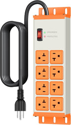 JUNNUJ Heavy Duty 20 Amp Surge Protector 4800J, Garage Metal 8 Outlets 12 Gauge, High Amp 5-15P Adapter Shop 6-20R T-Slot Industrial Outlet, 6 FT Extension Cord Commercial for Appliance, Grey