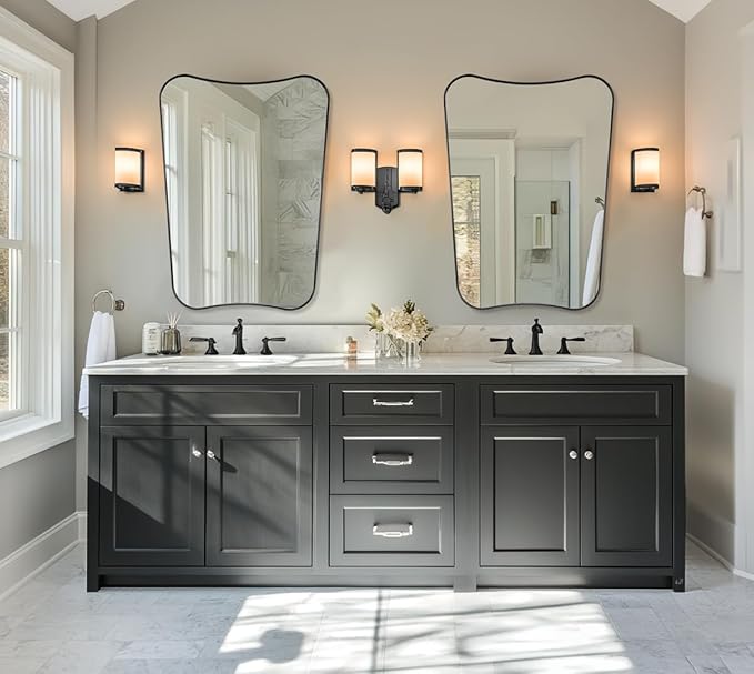 ANDY STAR 24"x32" Matte Black Mirror, Bathroom Mirror for Over Sink, Modern Irregular Shaped Mirror in Rust-Proof Stainless Steel 1” Frame, Decorative for Bathroom, Bedroom or Entryway