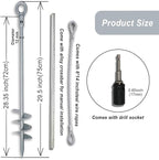 30 inch Ground Anchor Heavy Duty Earth Anchors Set Screw in for Mobile Home, Swing, Tent Trampoline Anchors Wind Resistant Tree Stakes and Supports with Drill Socket, 4 Pack
